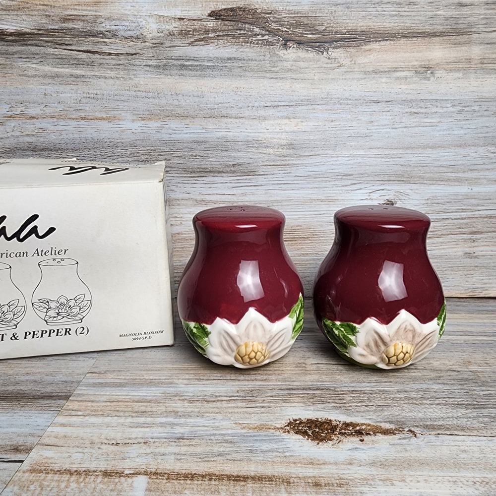 American Atelier Magnolia Blossom Salt and Pepper Shakers Burgundy 5094-SP-D